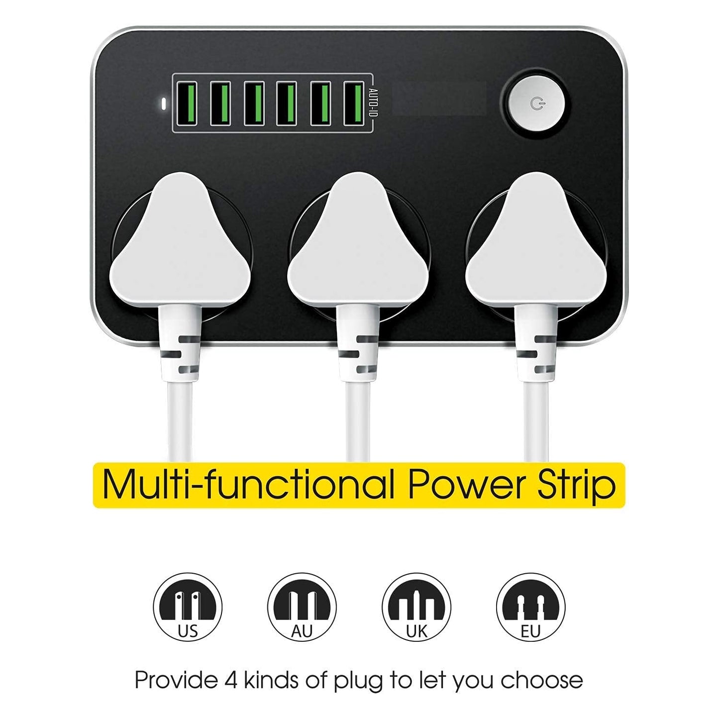 Power Socket with 6 USB Port with 3 Universal Sockets 2M Cable