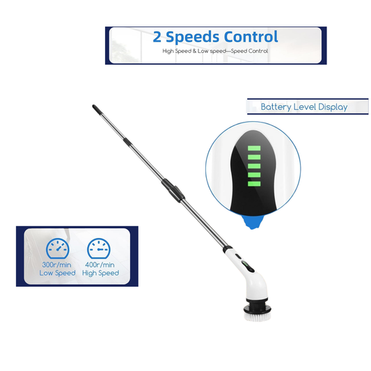 8-in-1 Electric Rotary Scrubber – Cordless Dual-Speed Cleaning Brush with 8 Brush Heads & 3 Telescopic Rods