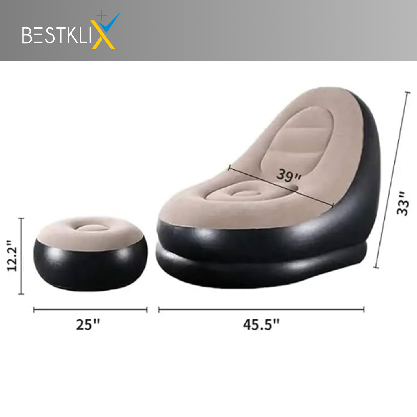Thickened Flocking Inflatable Sofa Set – Lazy Recliner with Footstool (Indoor & Outdoor)- FREE DELIVERY