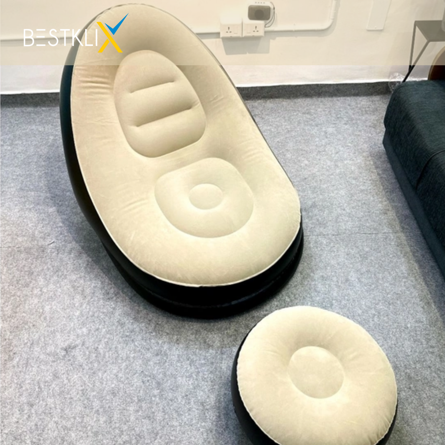 Thickened Flocking Inflatable Sofa Set – Lazy Recliner with Footstool (Indoor & Outdoor)-  FREE DELIVERY