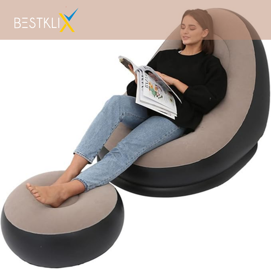 Thickened Flocking Inflatable Sofa Set – Lazy Recliner with Footstool (Indoor & Outdoor)-  FREE DELIVERY