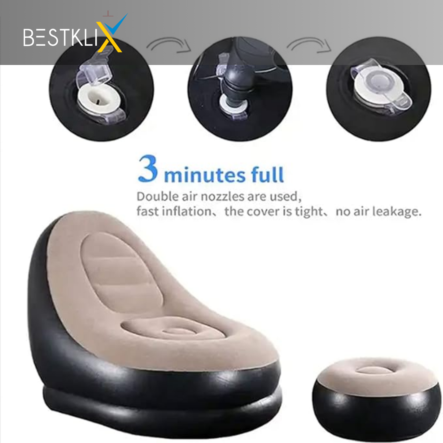 Thickened Flocking Inflatable Sofa Set – Lazy Recliner with Footstool (Indoor & Outdoor)-  FREE DELIVERY