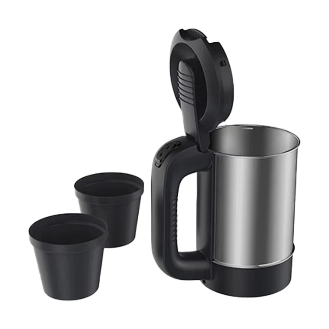 Portable 0.5L Stainless Steel Electric Kettle with Cups – Travel & Hotel Use | Auto Shut-Off | 600W