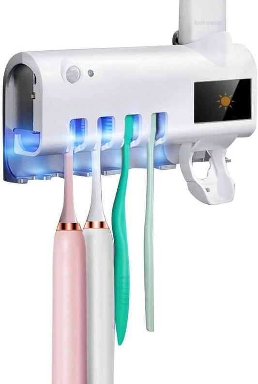Wall Mounted Toothbrush Holder with UV Light, Toothpaste Dispenser & Storage